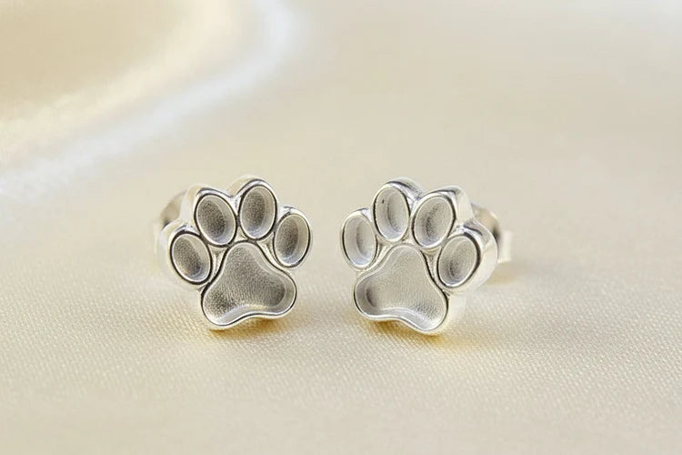 Solid Silver Dog Paw Print Stud Earring - 0068S