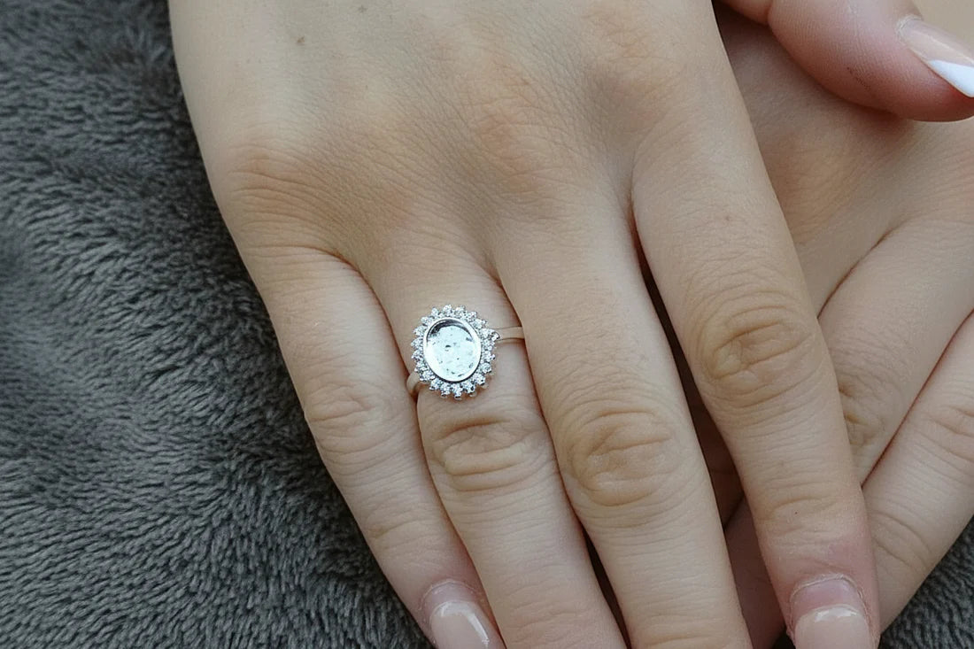 Solid Silver Ring with Halo cz - 0101L