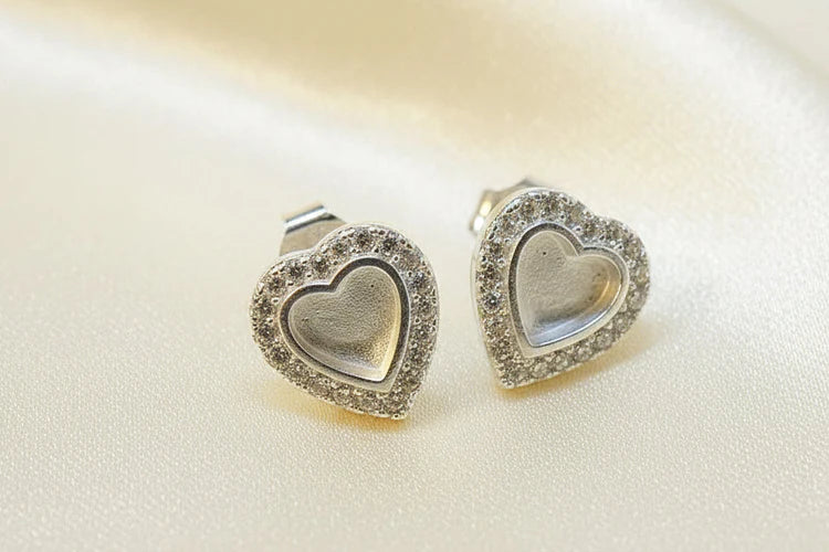 Solid Silver Heart Studs with cz stones - 0114S