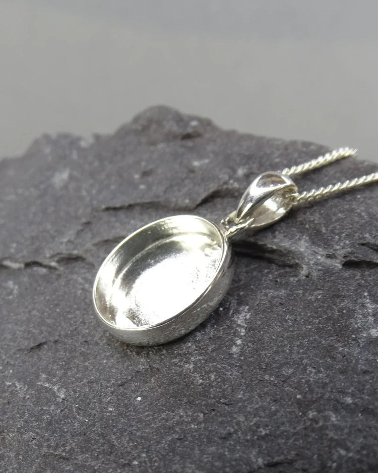 10x12 Silver Oval Solid Back Necklace - 0210S