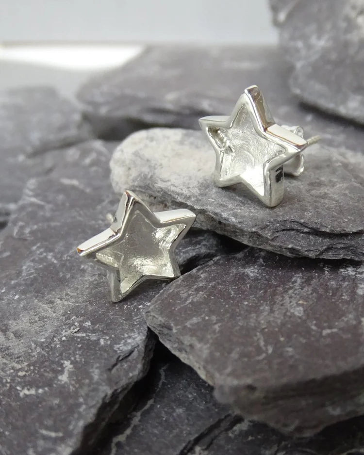 Solid Silver Star Stud Earrings - 1055S