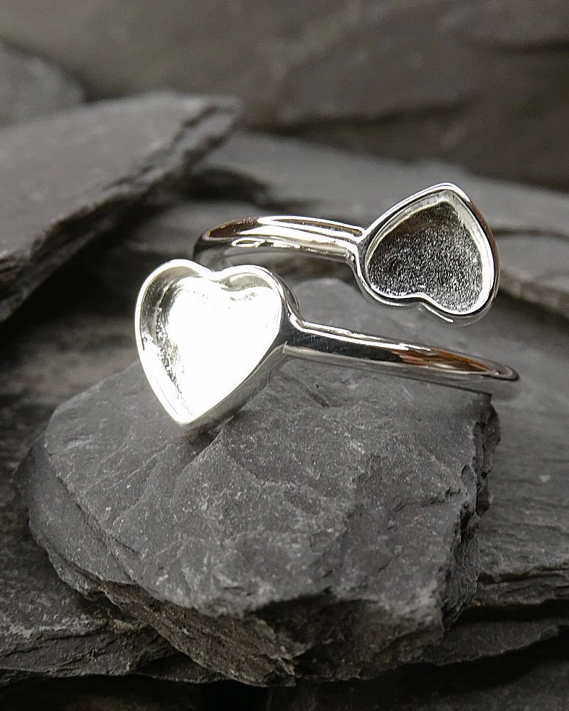 Double Heart Adjustable Silver Ring - 1066S