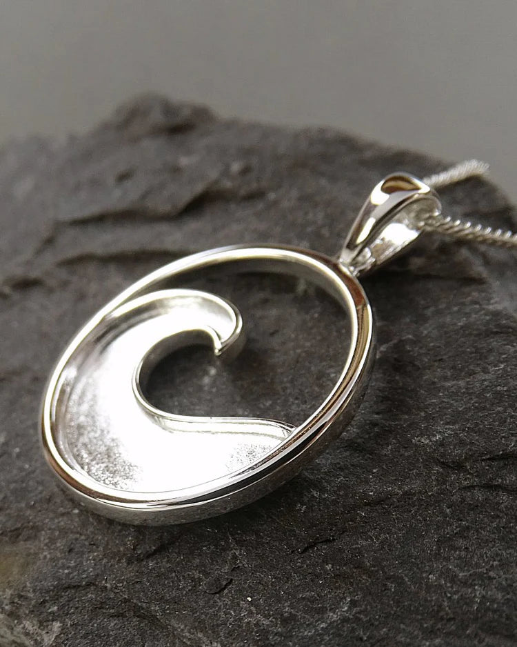 Solid Silver Ocean Wave Necklace - 1071S