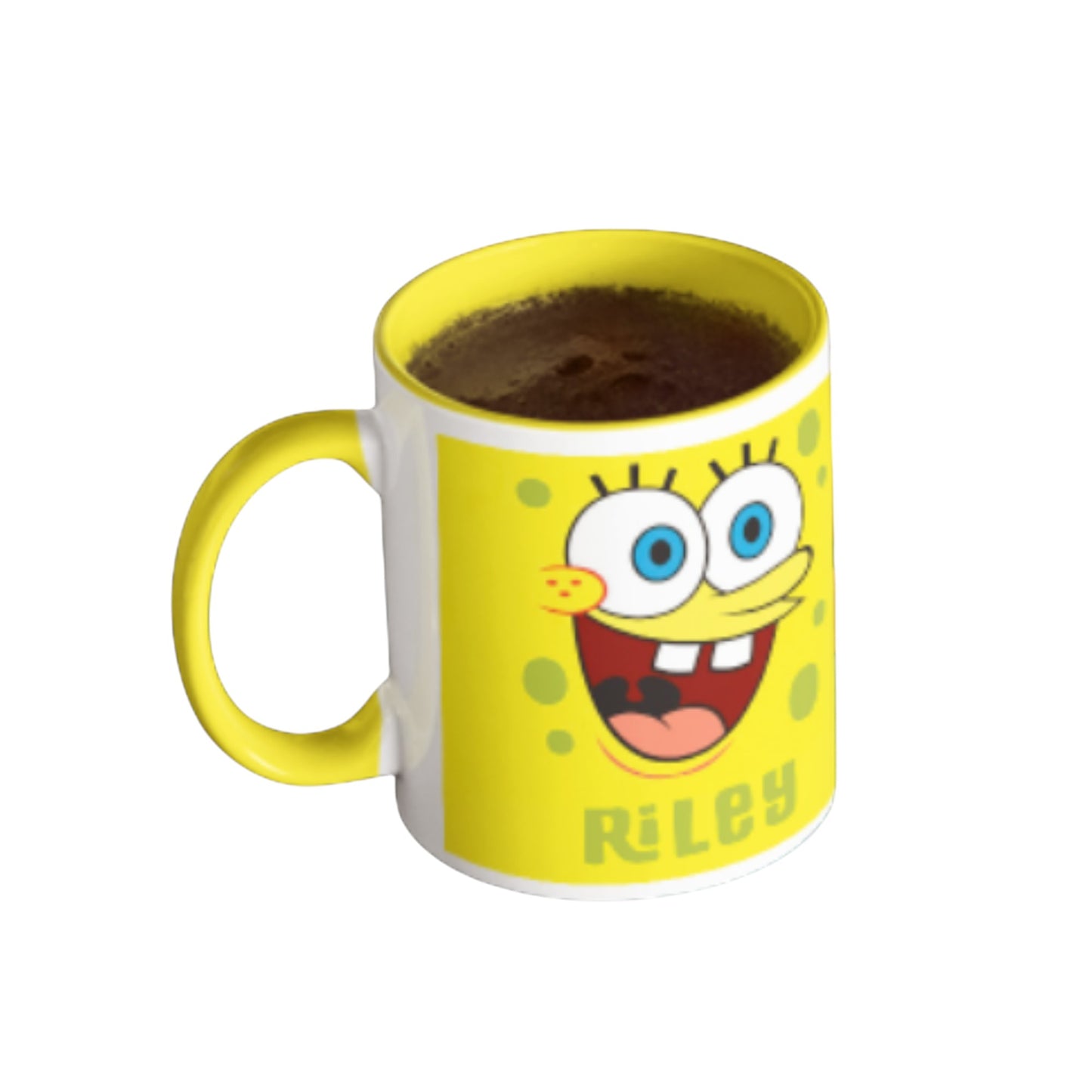 Personalised Sponge Bob 11oz Yellow Rim & Handle Mug