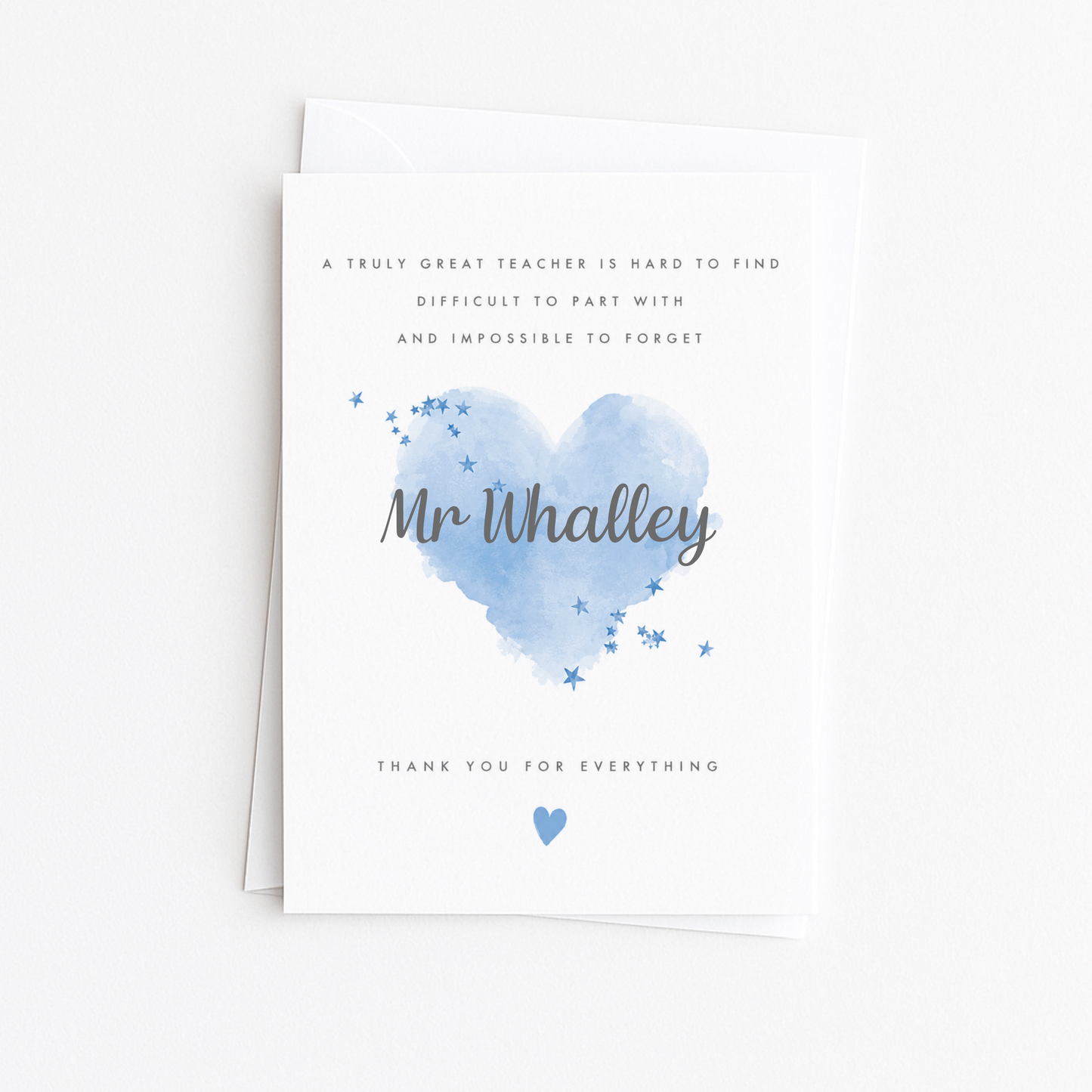 Personalised Teacher Blue Water Colour Heart
