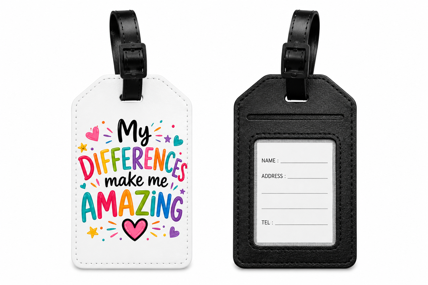 My Differences Make Me Amazing - PU Leather Bag Tag with ID Card Holder