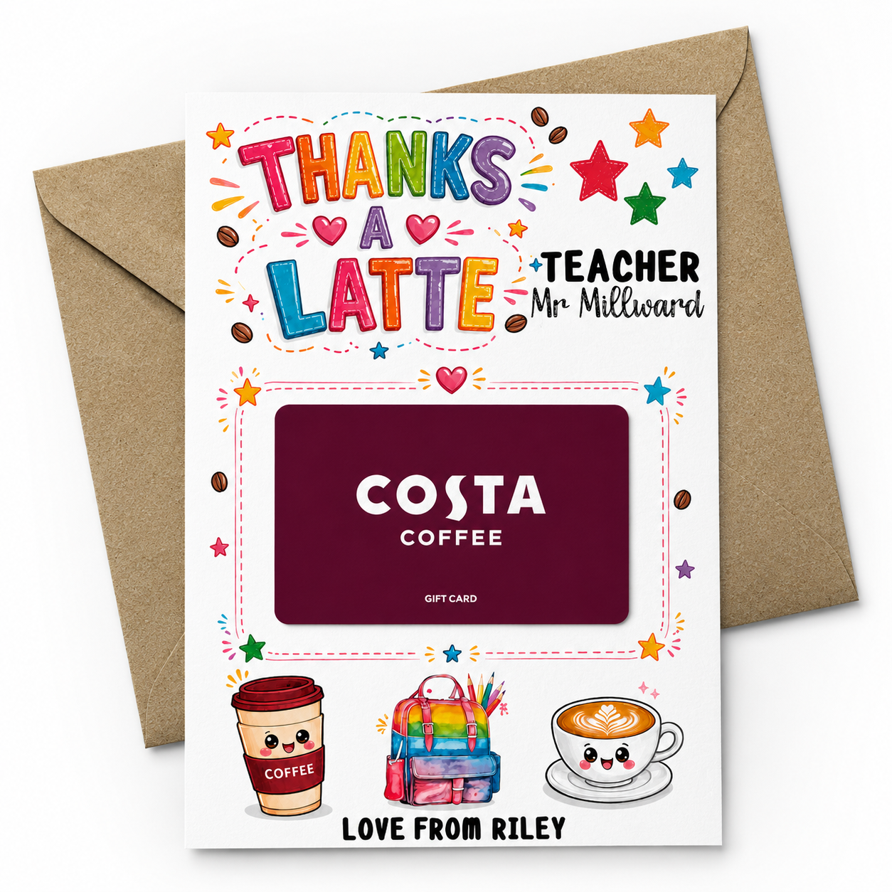 Personalised Thank You Teacher Coffee Gift Card Holder
