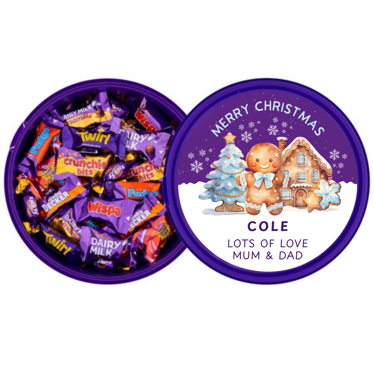 Personalised Christmas Chocolate Tub Label - Gingerbread Man