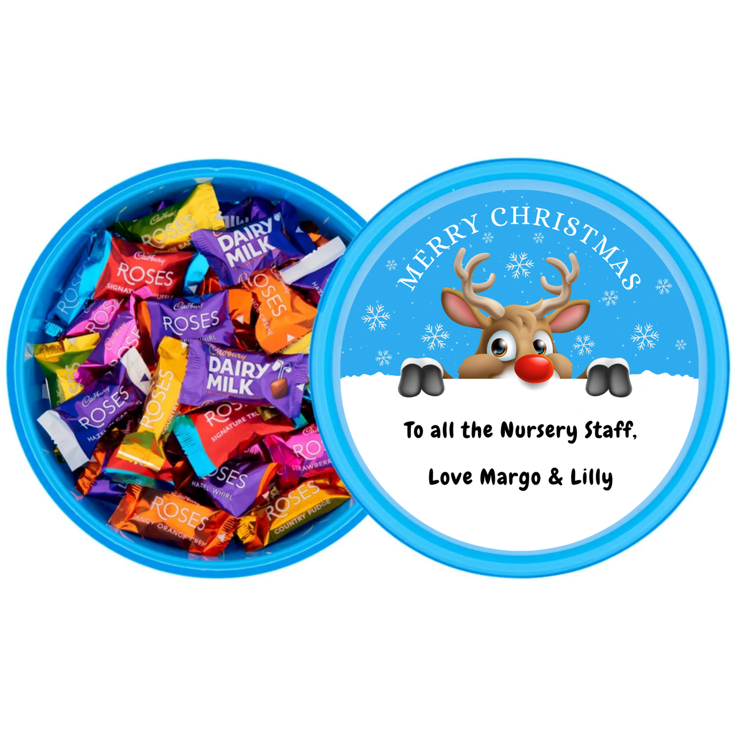 Personalised Christmas Chocolate Tub Label - Reindeer