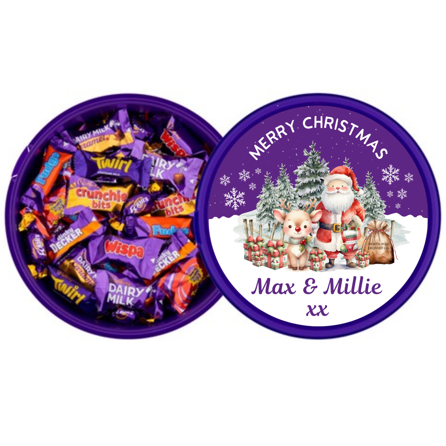 Personalised Christmas Chocolate Tub Label - Purple Names