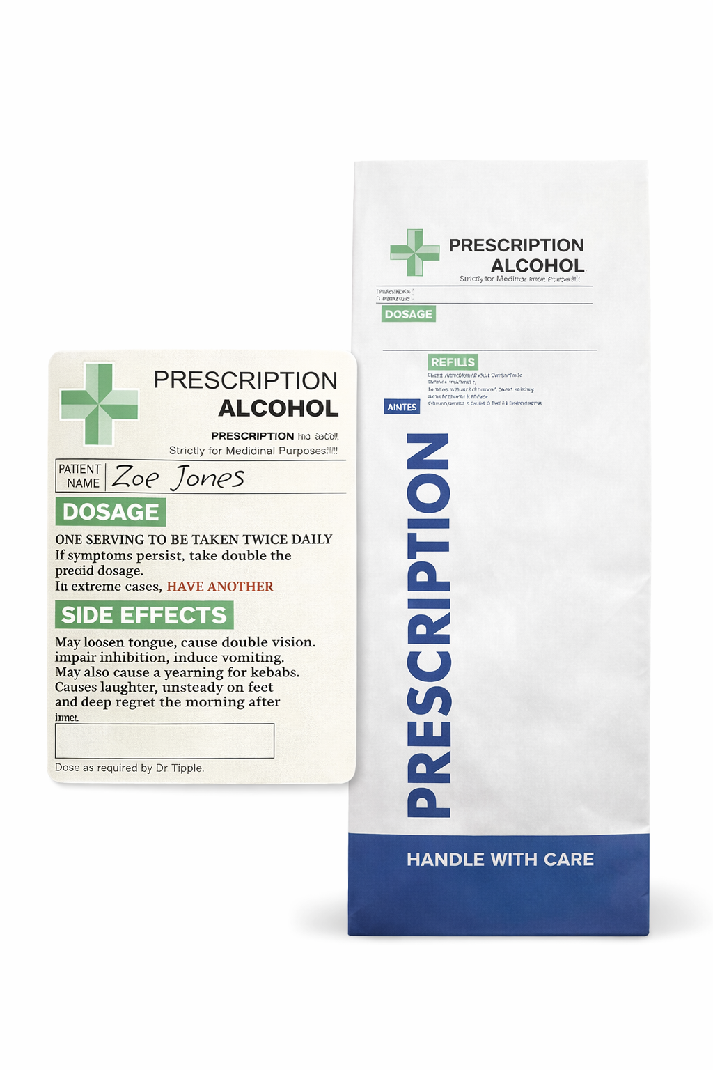 Alcohol Prescription Gift Set – Bottle & Gift Labels + Prescription Bottle Bag