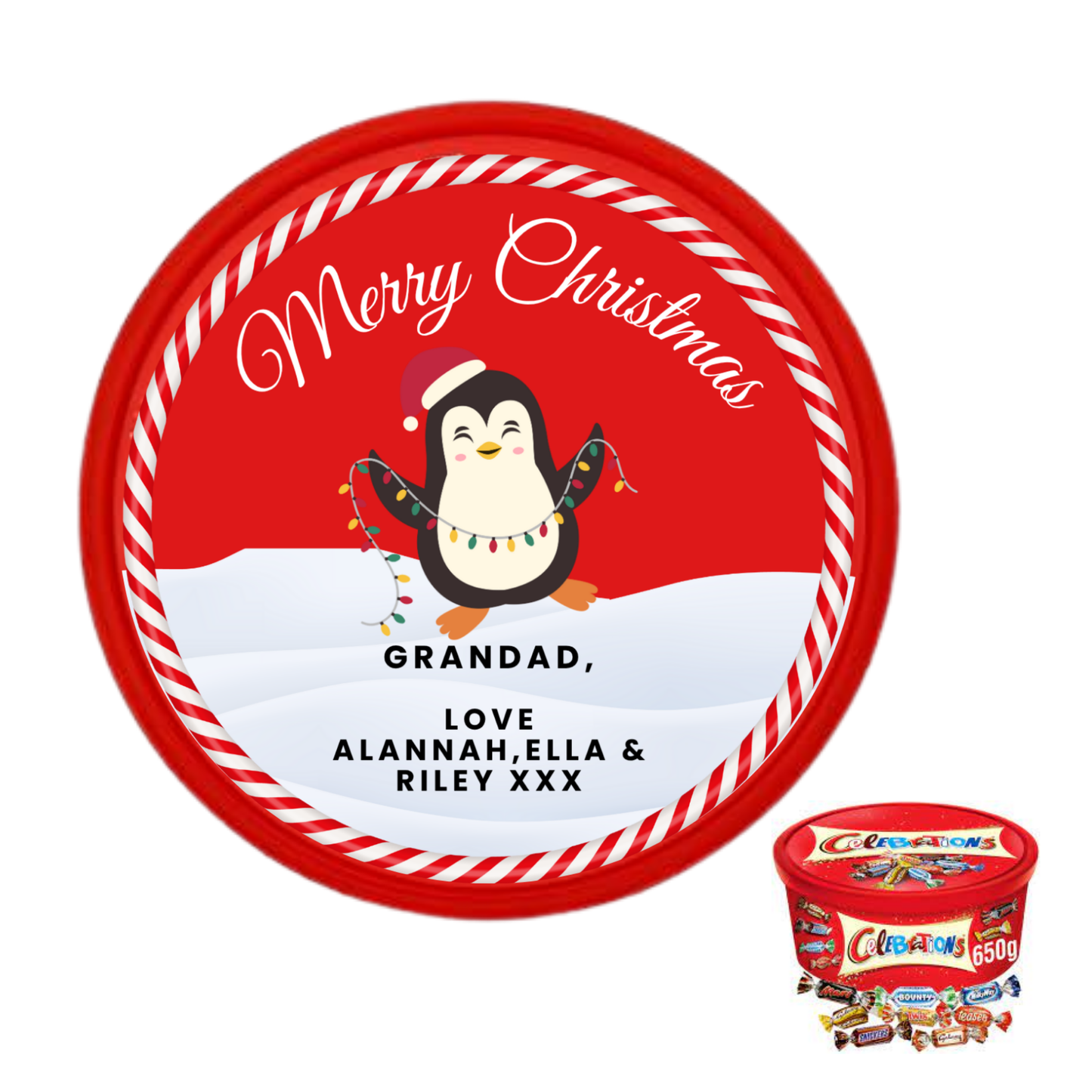 Personalised Christmas Chocolate Tub Label - Penguin
