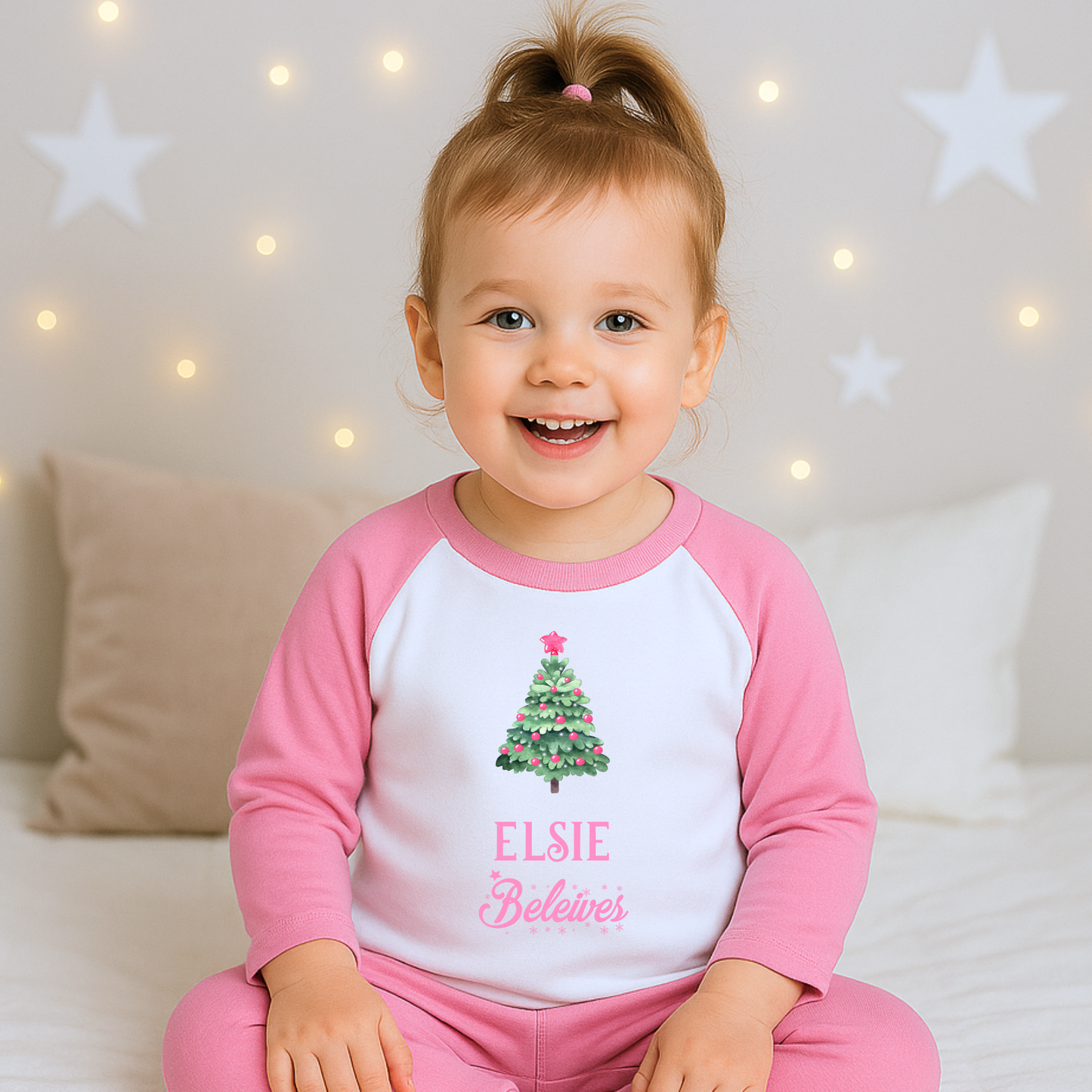 Children's Personalised Believe - Pink Pyjamas