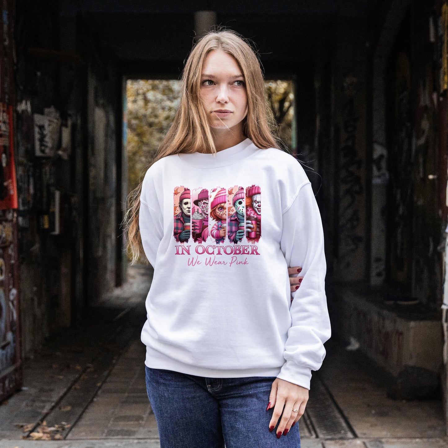 Halloween "In October We Wear Pink" - Sweatshirt