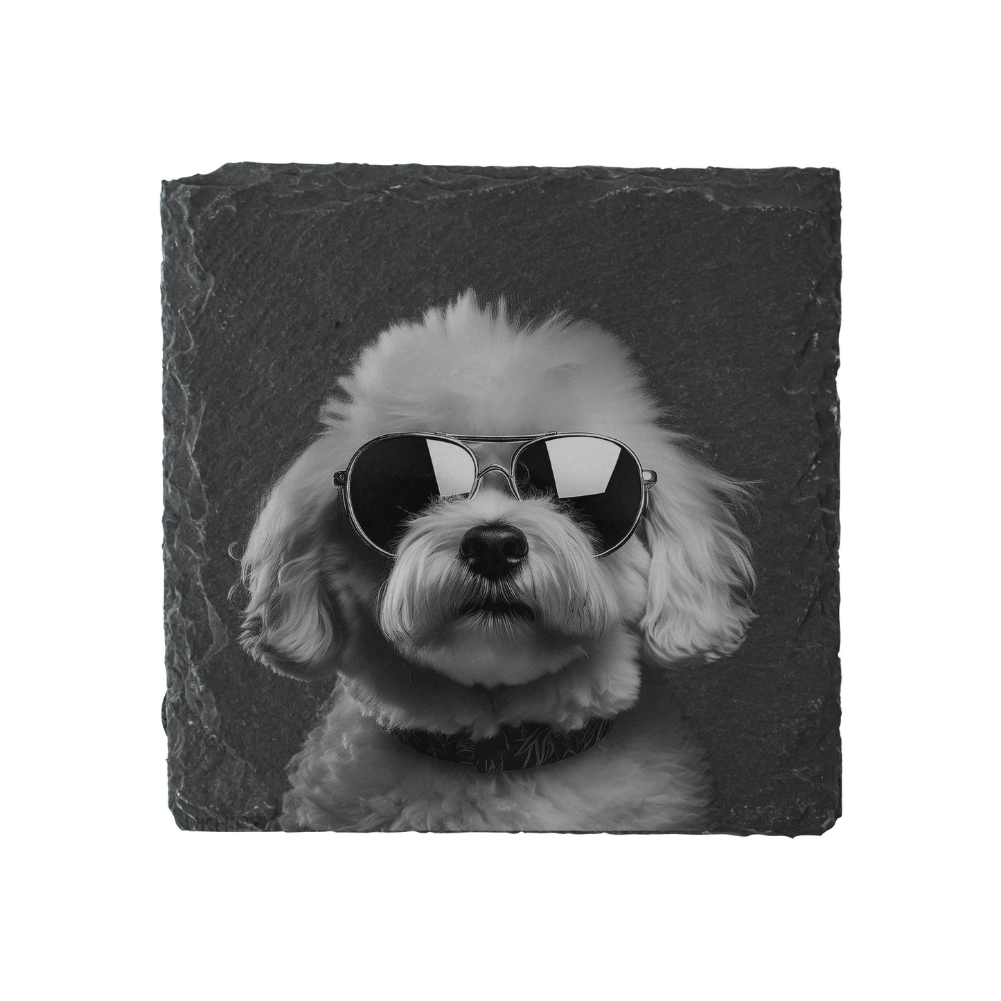 Bichon Frise - Sunglasses - Engraved Slate Coaster