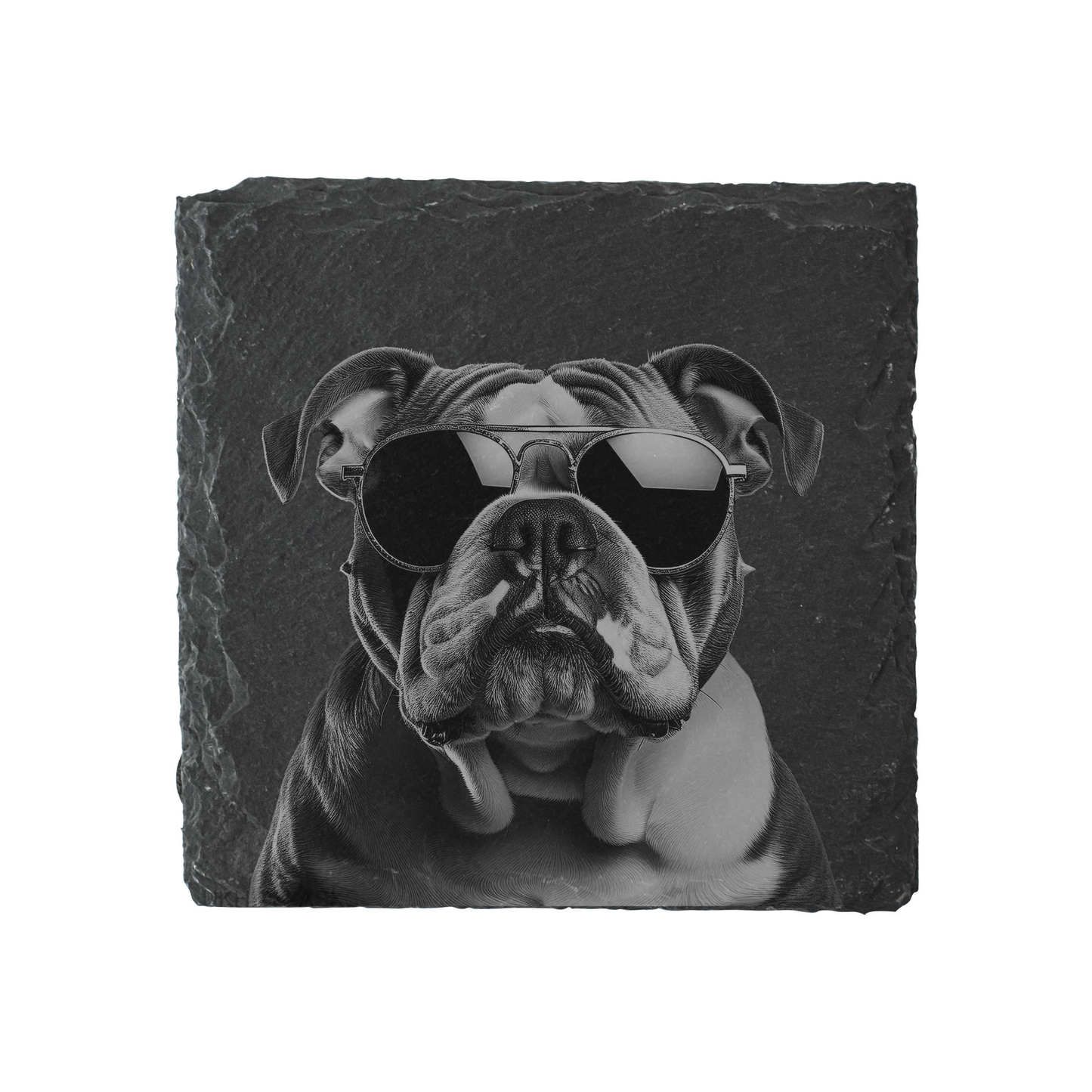 Bulldog - Sunglasses - Engraved Slate Coaster