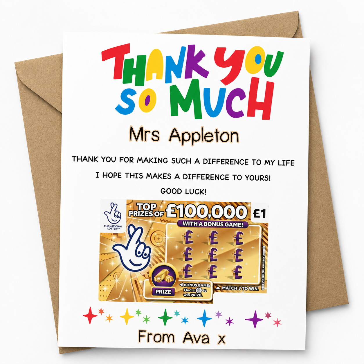 Personalised Thank You Teacher/Assistant/SEN Teacher - Scratch Card Holder