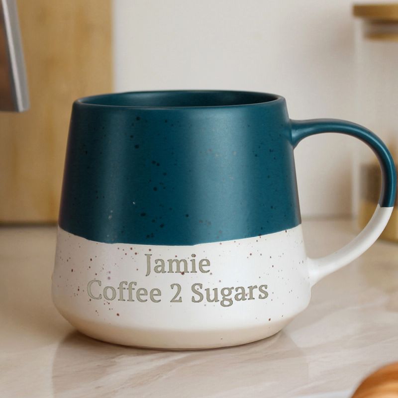 Personalised Hot Drink Preference Blue Speckled Ceramic Mug