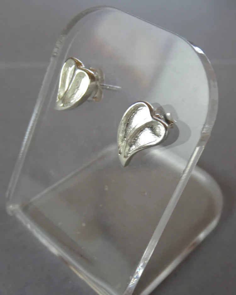 Solid Silver Split Heart stud earrings - 0004s