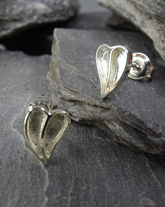 Solid Silver Split Heart stud earrings - 0004s
