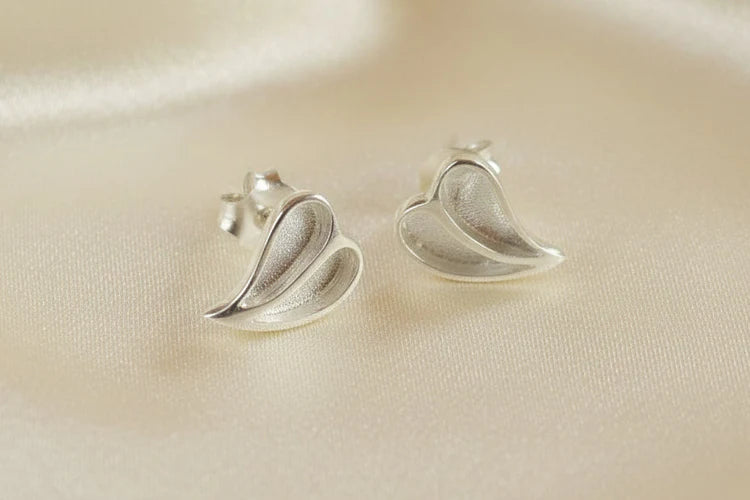 Solid Silver Split Heart stud earrings - 0004s