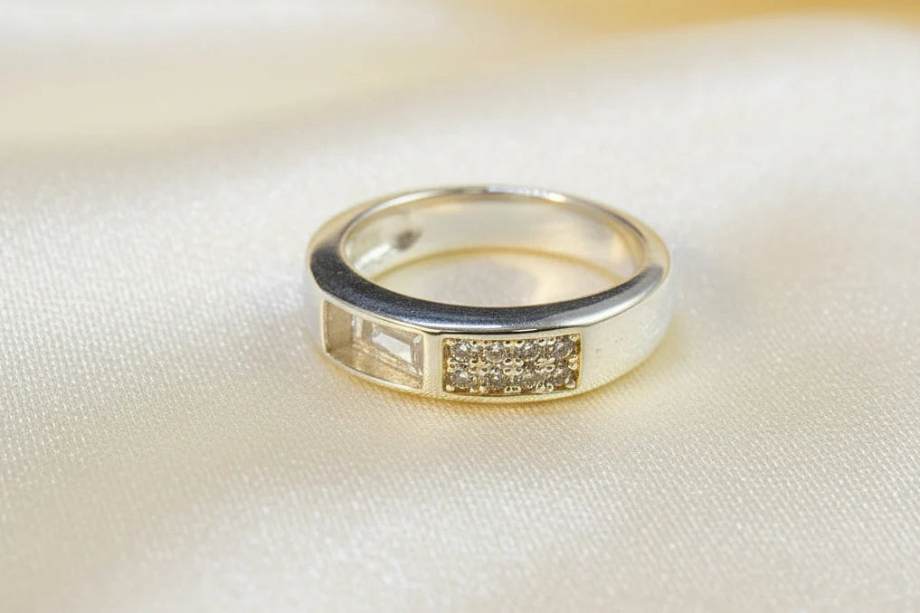 Silver Band Ring With Channel  - 0051M