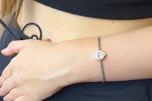 Stunning Solid Silver Heart Bangle Charm - 0061S