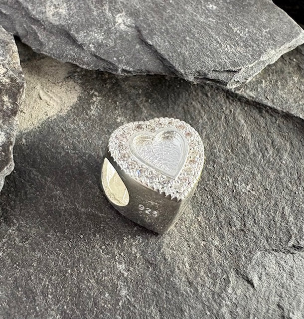 Stunning Solid Silver Heart Bangle Charm - 0061S