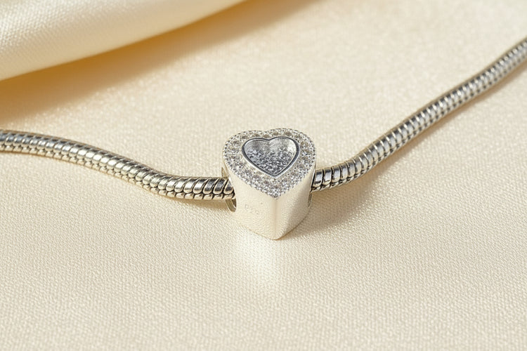 Stunning Solid Silver Heart Bangle Charm - 0061S