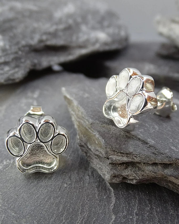 Solid Silver Dog Paw Print Stud Earring - 0068S
