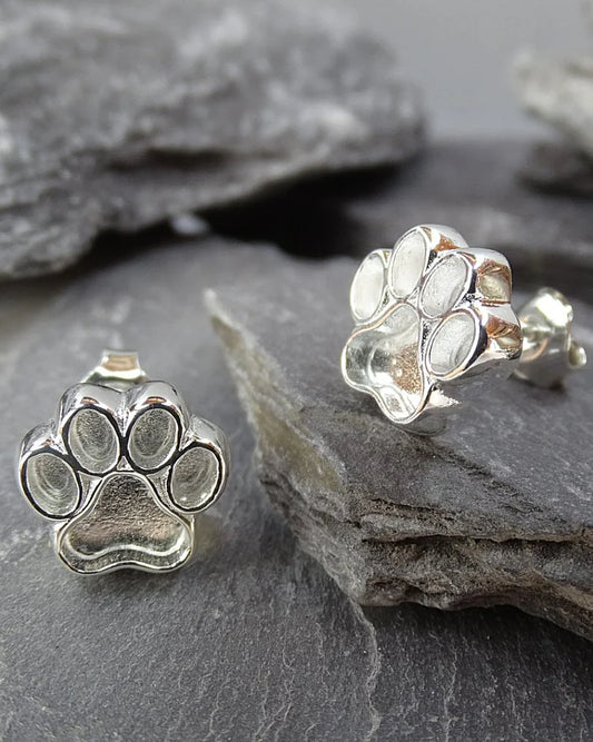 Solid Silver Dog Paw Print Stud Earring - 0068S