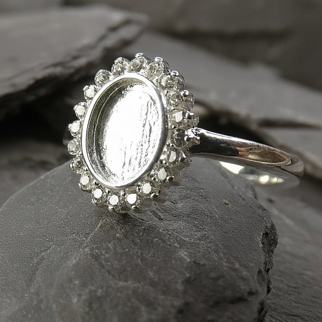 Solid Silver Ring with Halo cz  - 0101L