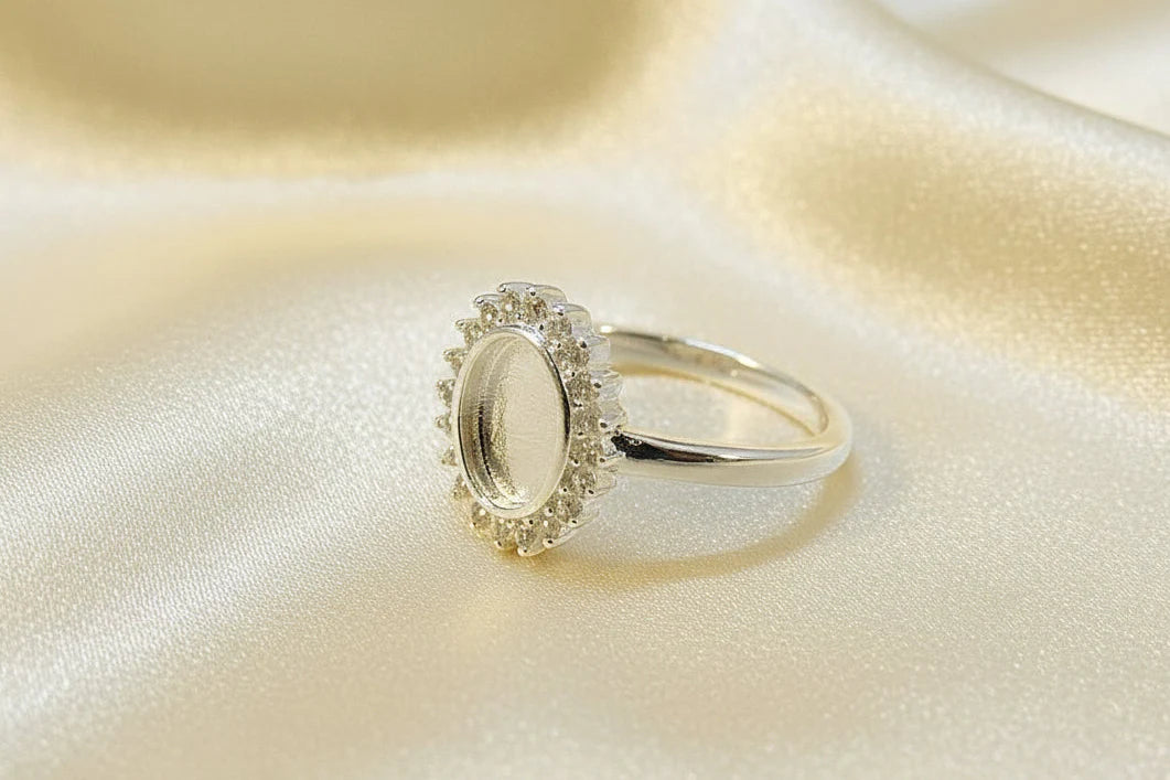 Solid Silver Ring with Halo cz  - 0101L