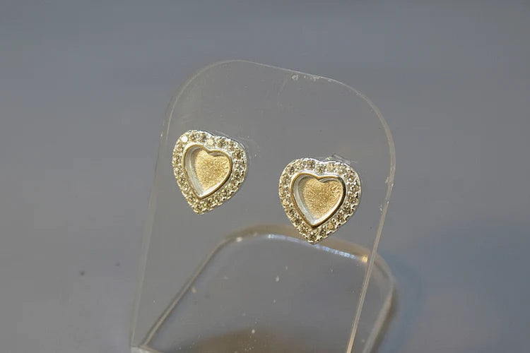 Solid Silver Heart Studs with cz stones - 0114S