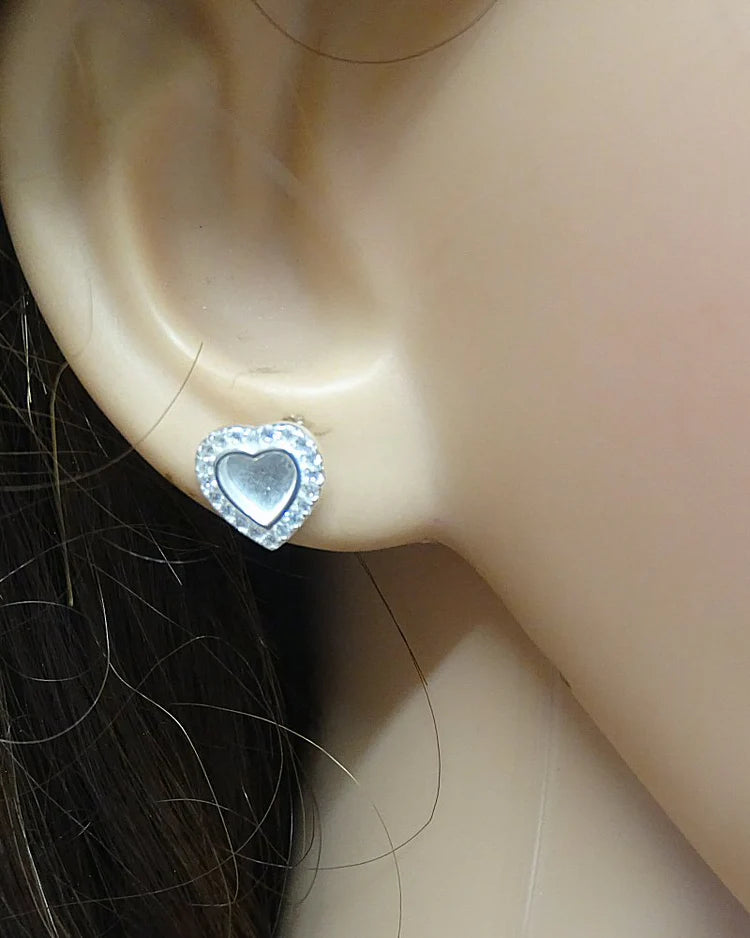 Solid Silver Heart Studs with cz stones - 0114S