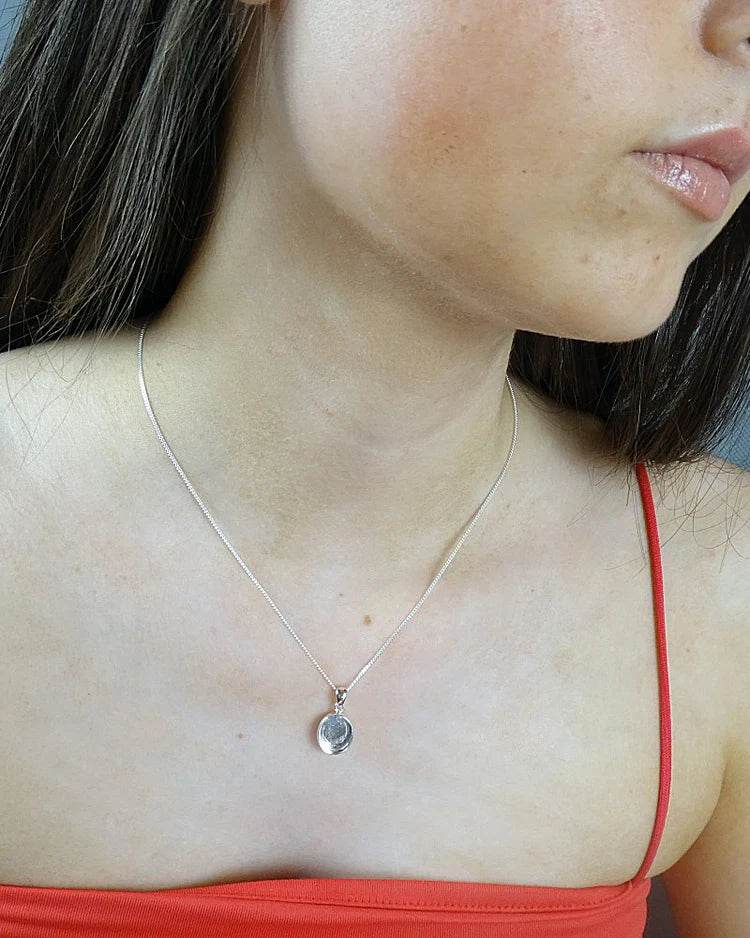 10x12 Silver Oval Solid Back Necklace - 0210S