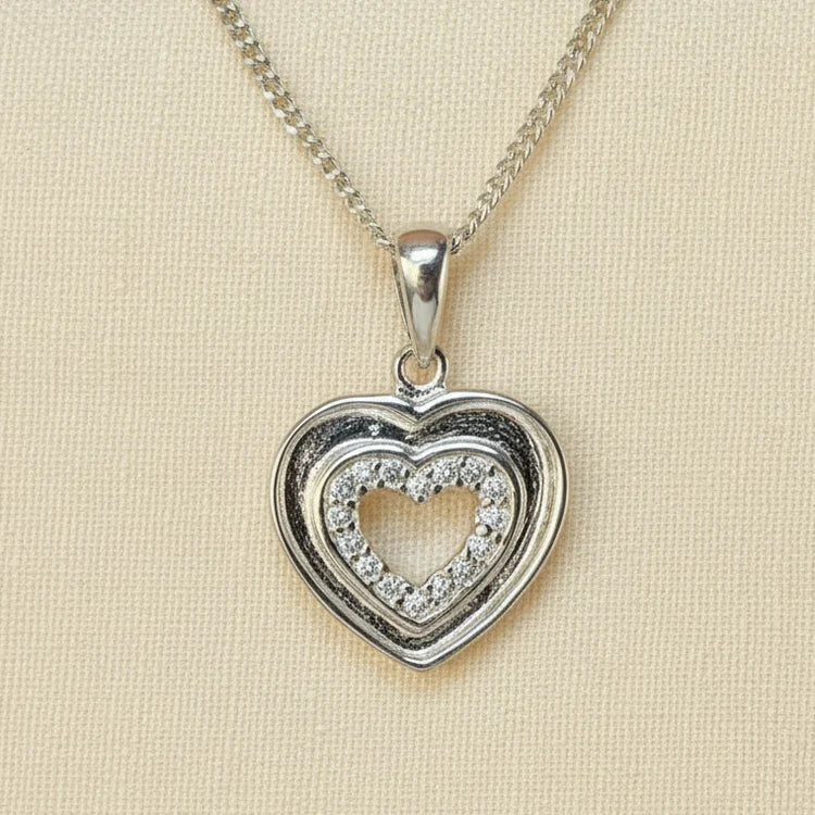 CZ Heart Sterling Silver Memorial Pendant