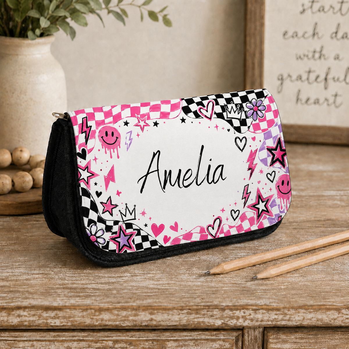 Personalised Canvas Pencil Case Retro