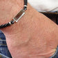 Gents - Silver Bracelet With Leather Strap - 1019S