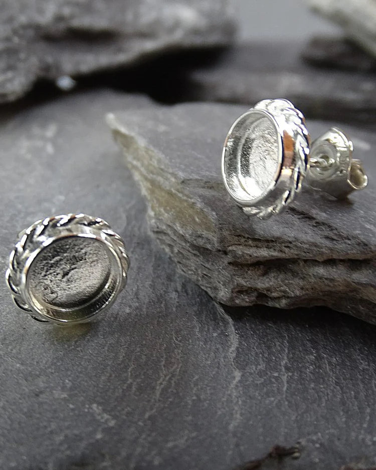 Silver Round Solid Back Rope Edge Earring - 0571