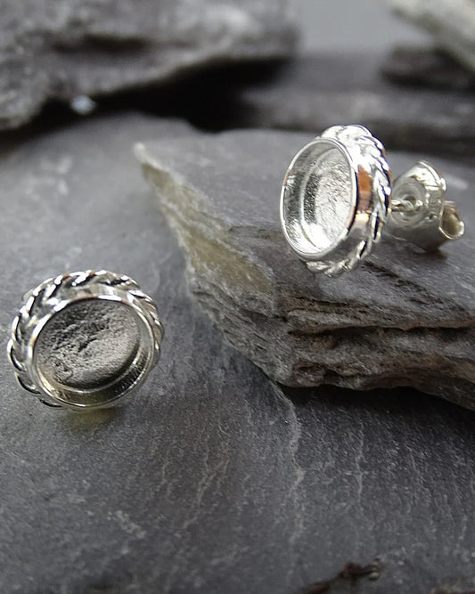 Silver Round Solid Back Rope Edge Earring - 0571