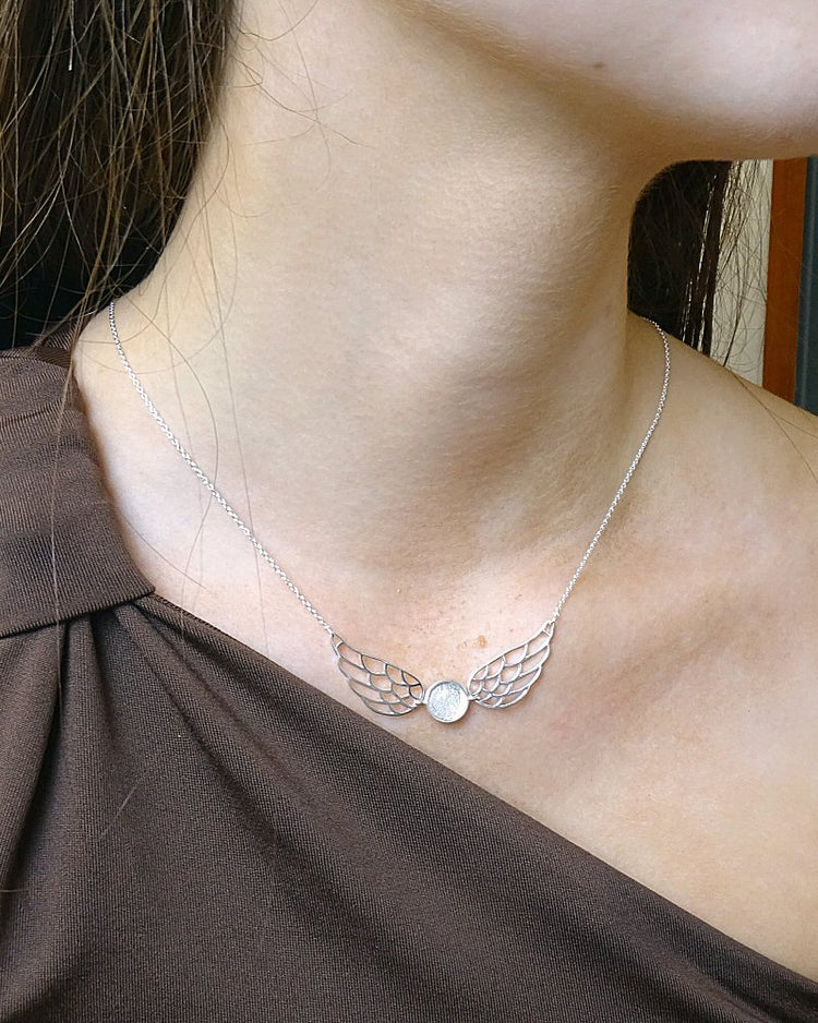 Solid Silver Angel Wing Necklace - 0608S