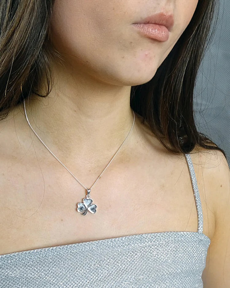Solid Silver Shamrock Necklace - 0617S
