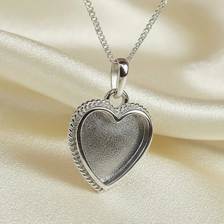 Rope Edge Heart Sterling Silver Memorial Pendant