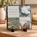 Personalised 3 Photo Collage Slate – “These Are the Moments We Live For” – 20 × 20 cm