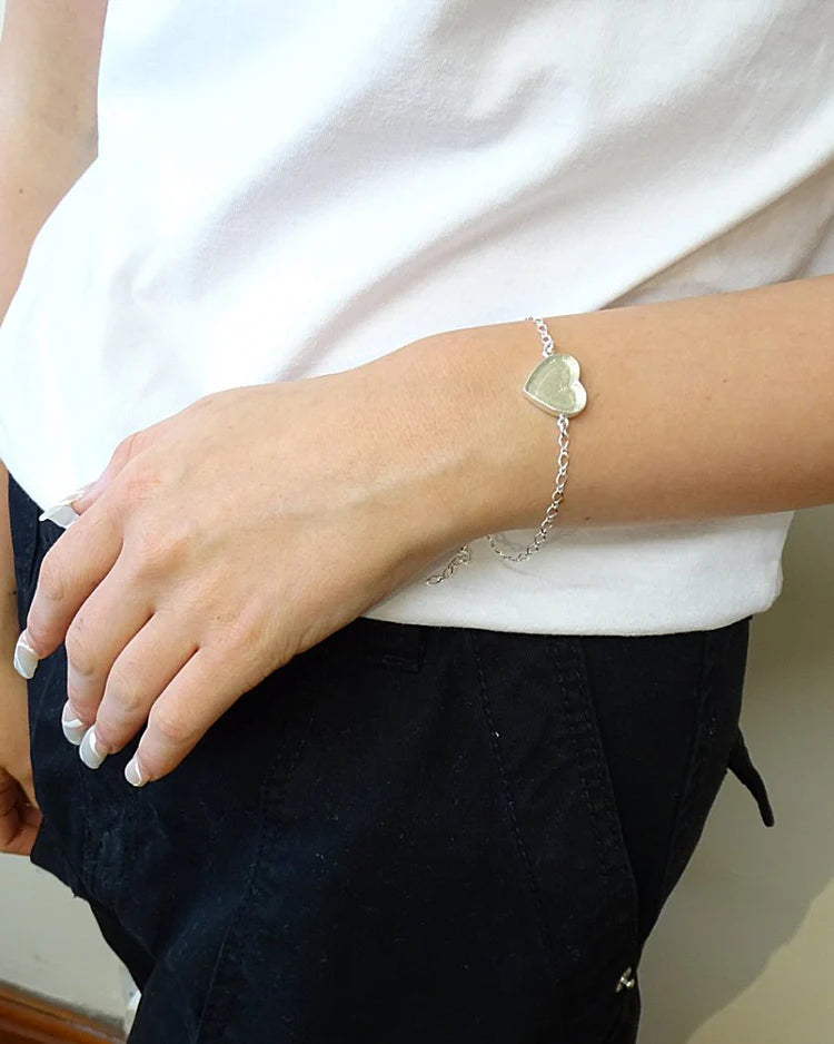 Simple Silver Heart Bracelet With Solid Back - 0817S