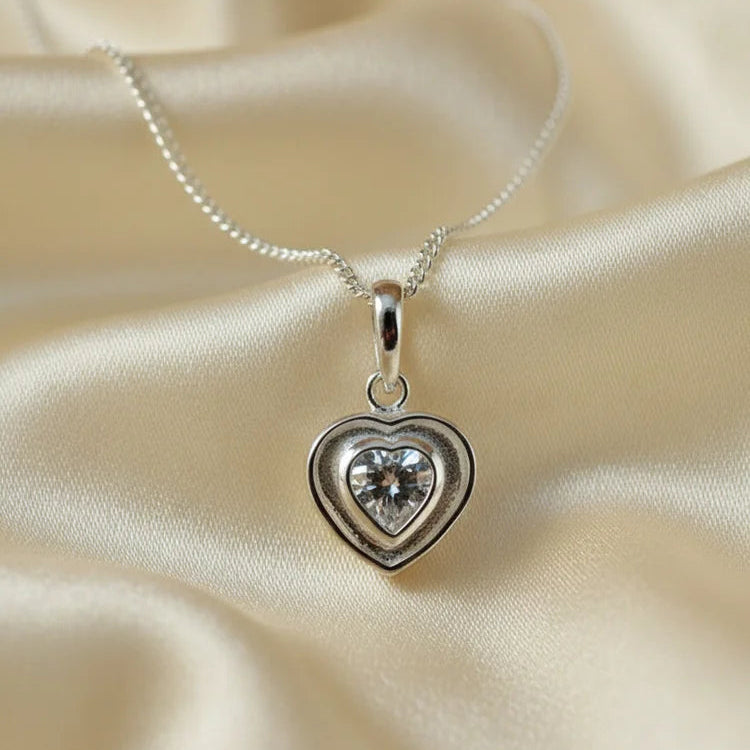 Heart CZ Silver Memorial Pendant