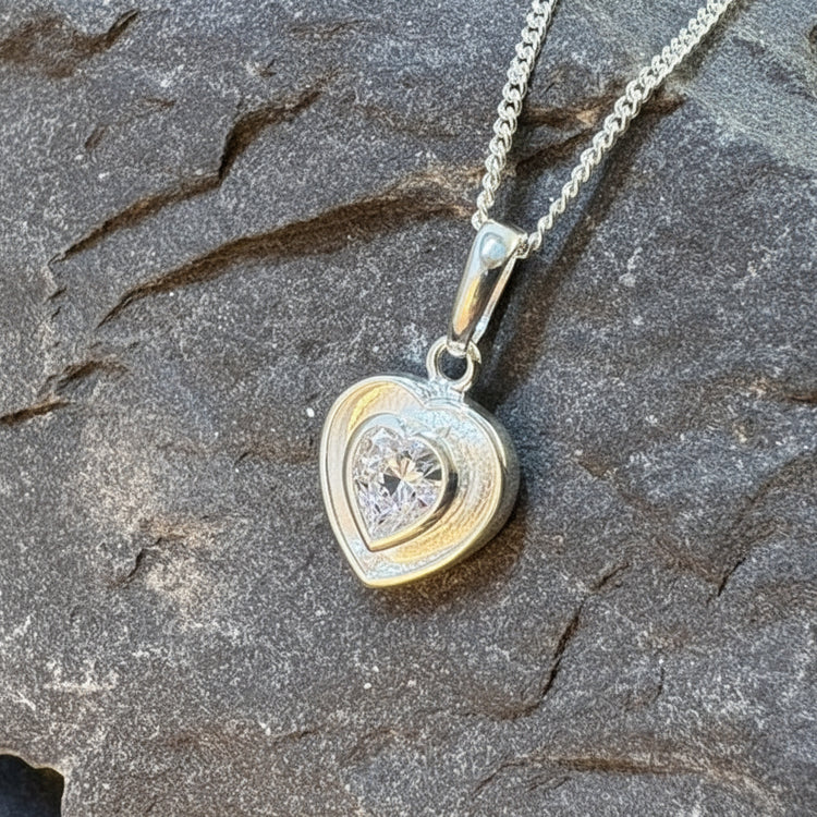 Heart CZ Silver Memorial Pendant