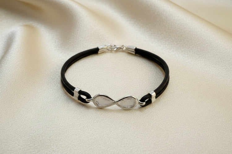 Infinity Bracelet silver with Faux leather strap - 0828S