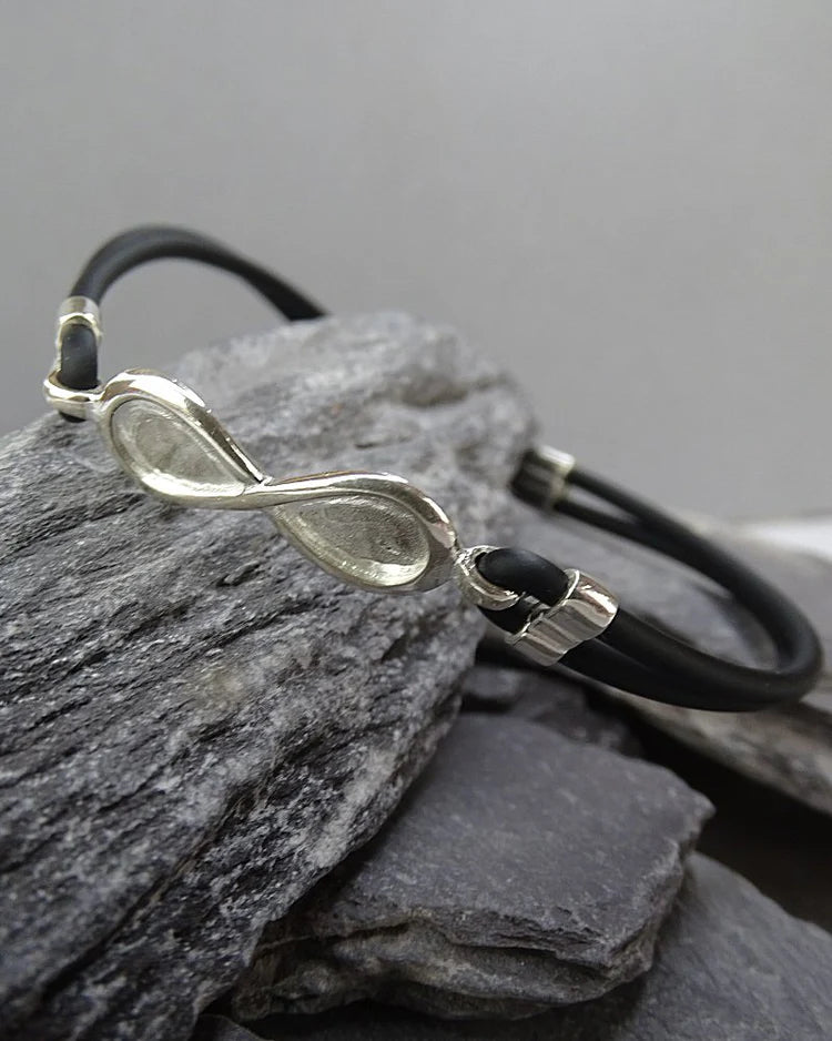 Infinity Bracelet silver with Faux leather strap - 0828S